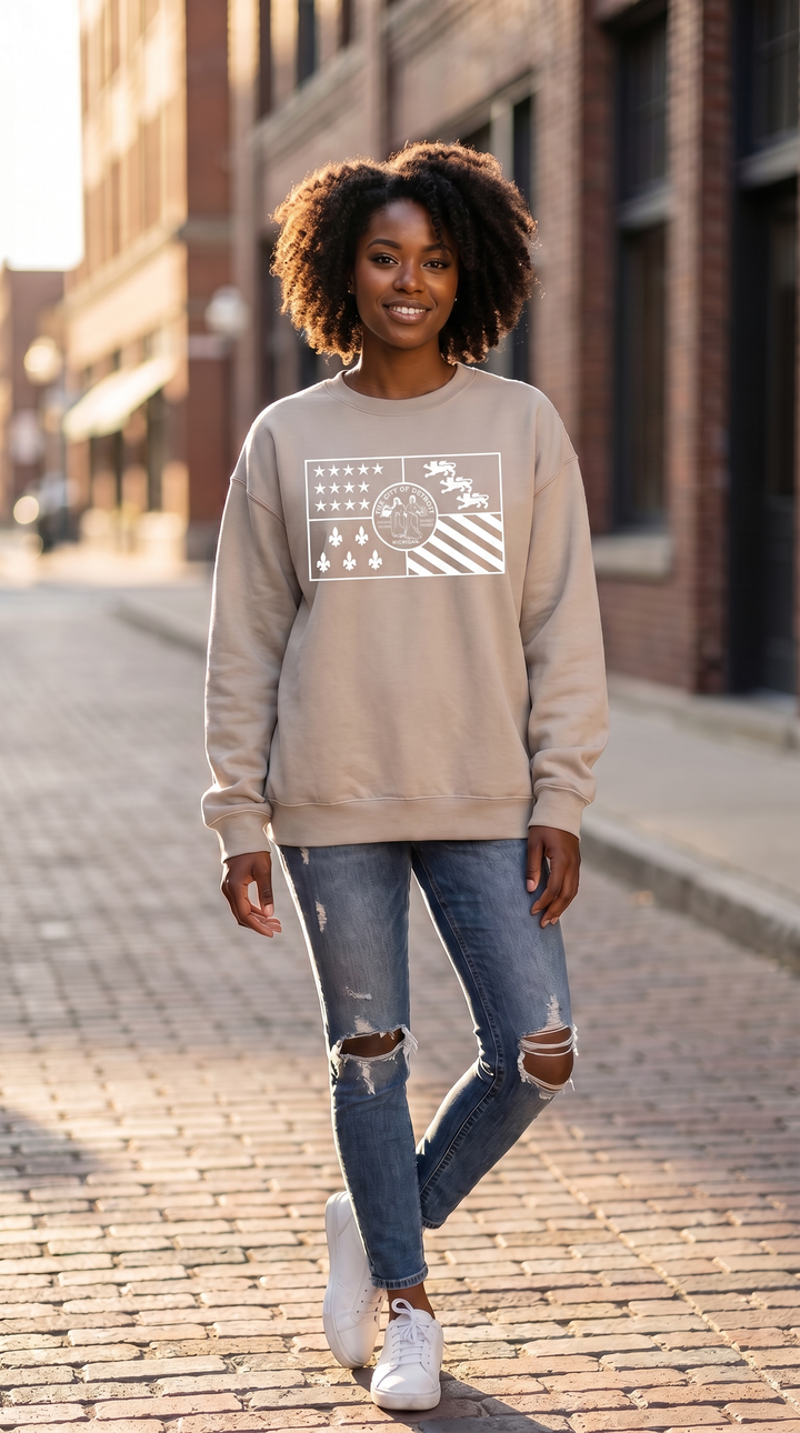 City of Detroit Flag (Solid white print) Crewneck sweatshirt