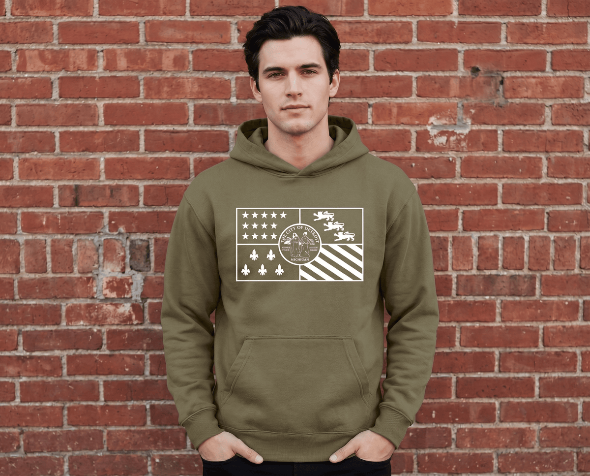 City of Detroit Flag (Solid white print) Hoodie - Ink Detroit