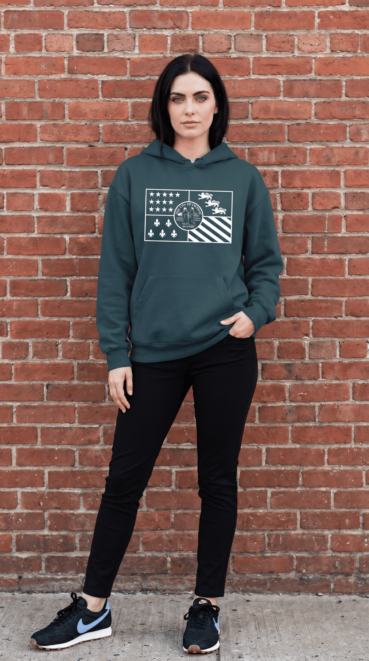 City of Detroit Flag (Solid white print) Hoodie - Ink Detroit