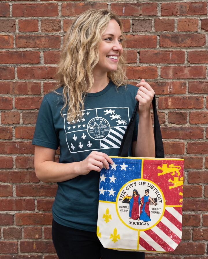 Ink-Detroit City Flag Deep Cyan T-Shirt and Tote bag