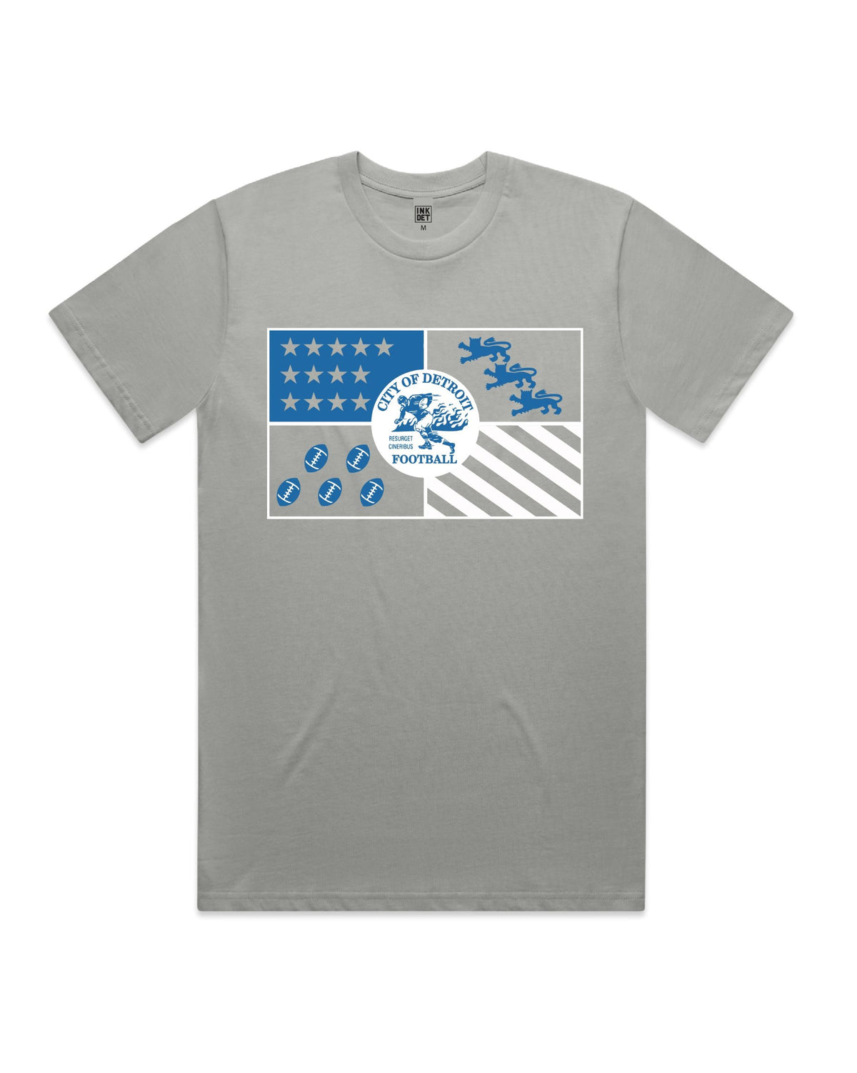 Ink Detroit - City of Detroit Football Flag Premium Heavyweight T-Shirt - Storm Grey - Ink Detroit