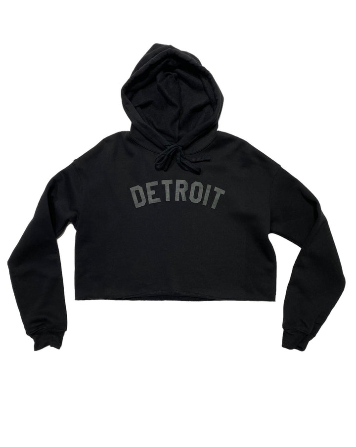Ink Detroit Crop Hoodie - Black on Black