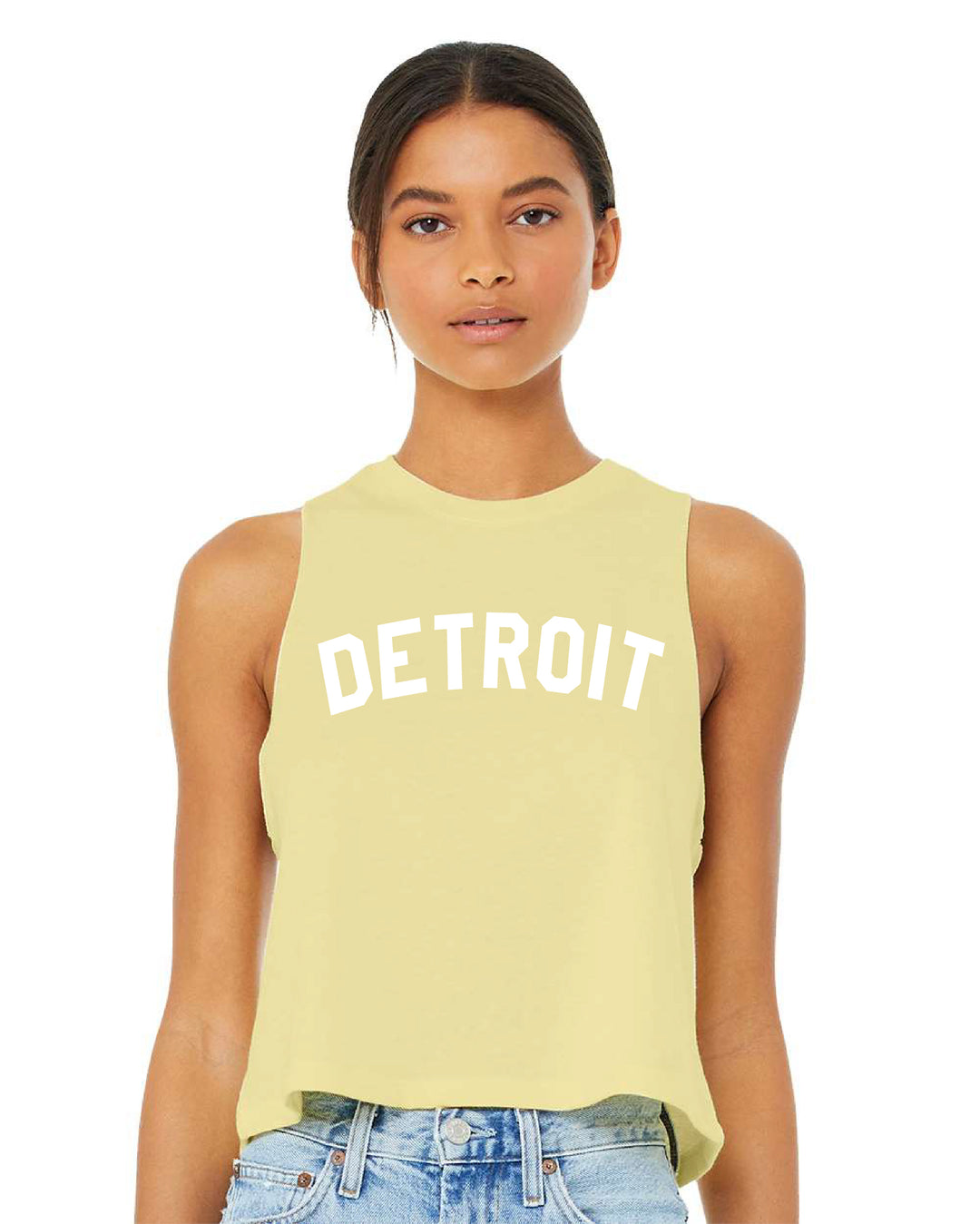 Ink Detroit Racerback Crop Tank Top - French Vanilla