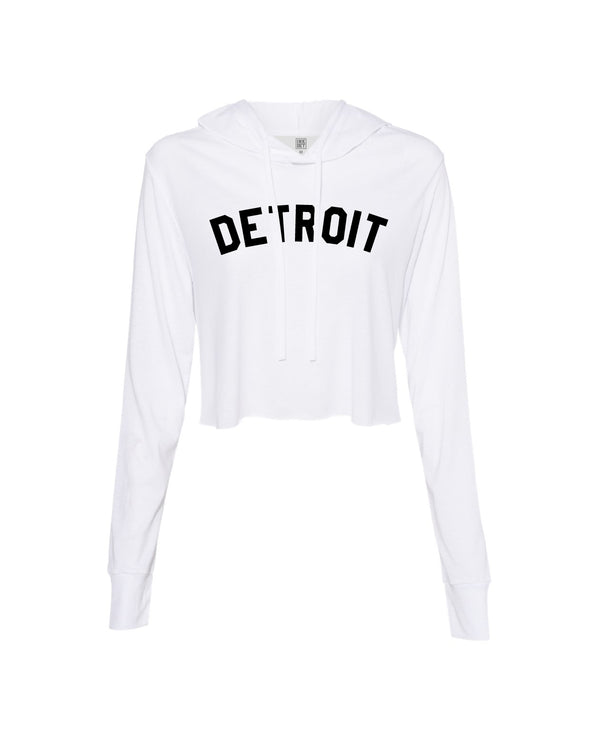 Ink Detroit - Women's Pullover Ultra Light Weight Crop Hoodie - White