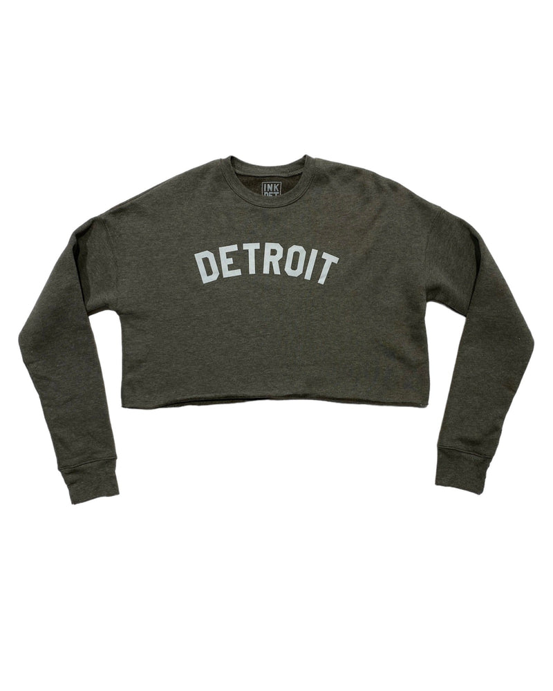 Ink Detroit Women's Cropped Fleece Crewneck Sweatshirt - Dark Heather Grey