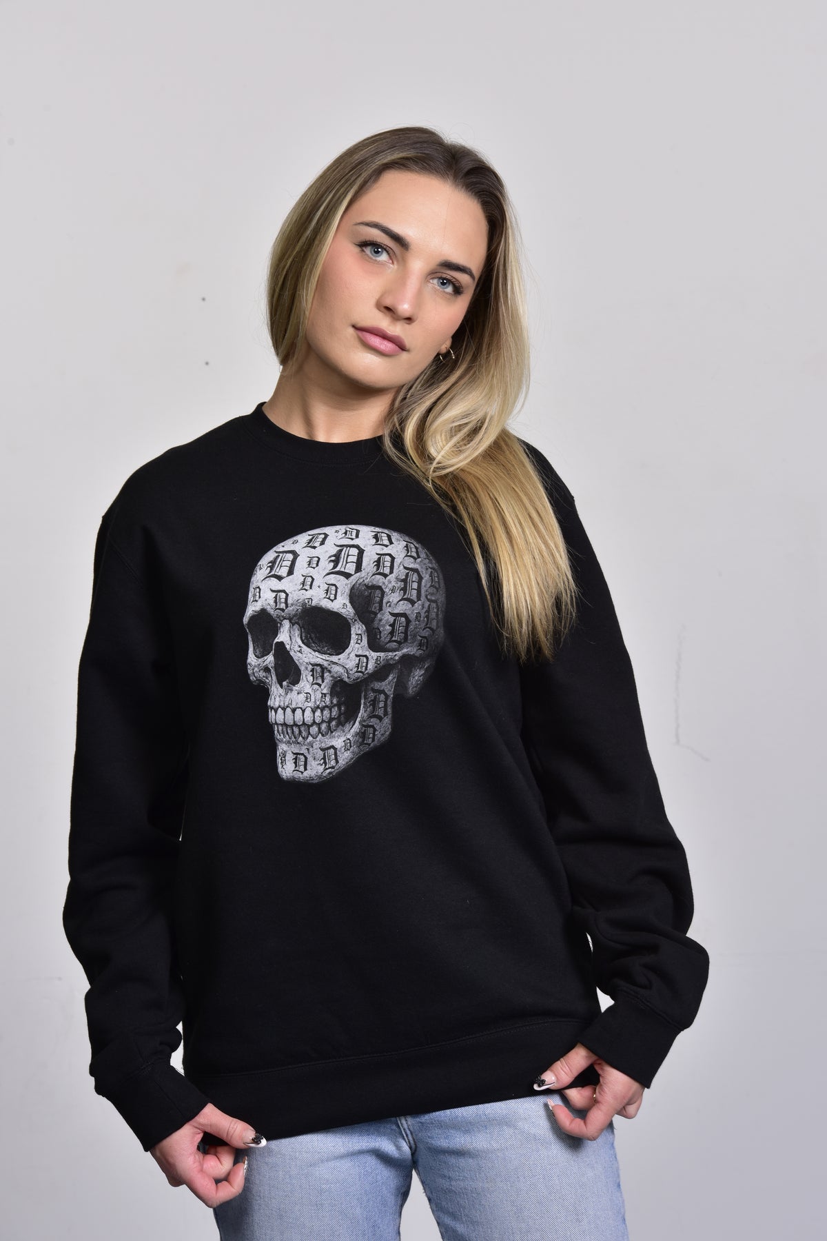 Ink Detroit - D - Skull Charcoal Sketch Crewneck Sweatshirt - Ink Detroit