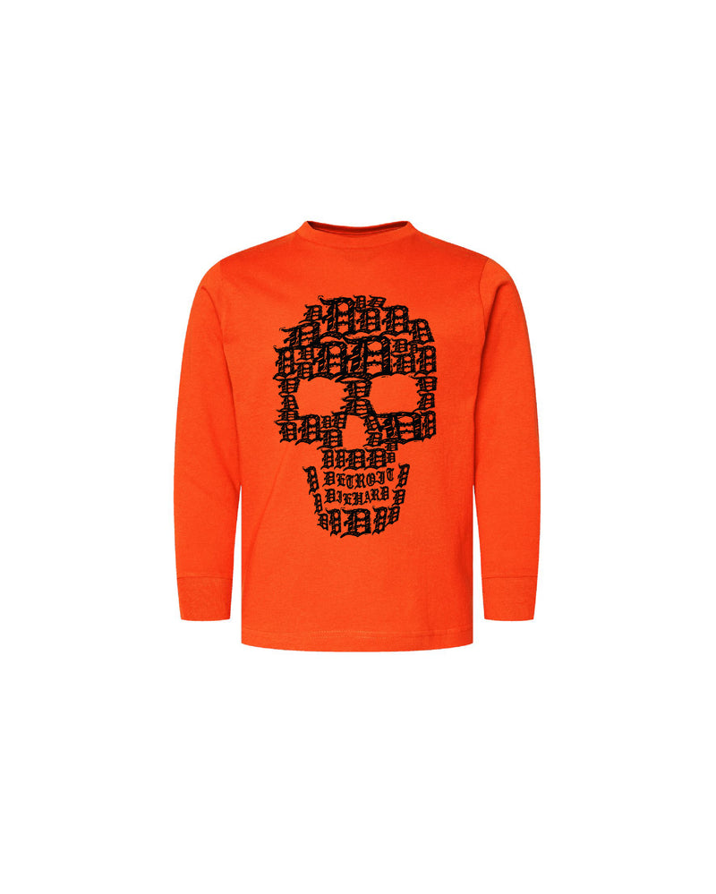 Ink Detroit - D Skull Youth Long Sleeve T-Shirt - Orange