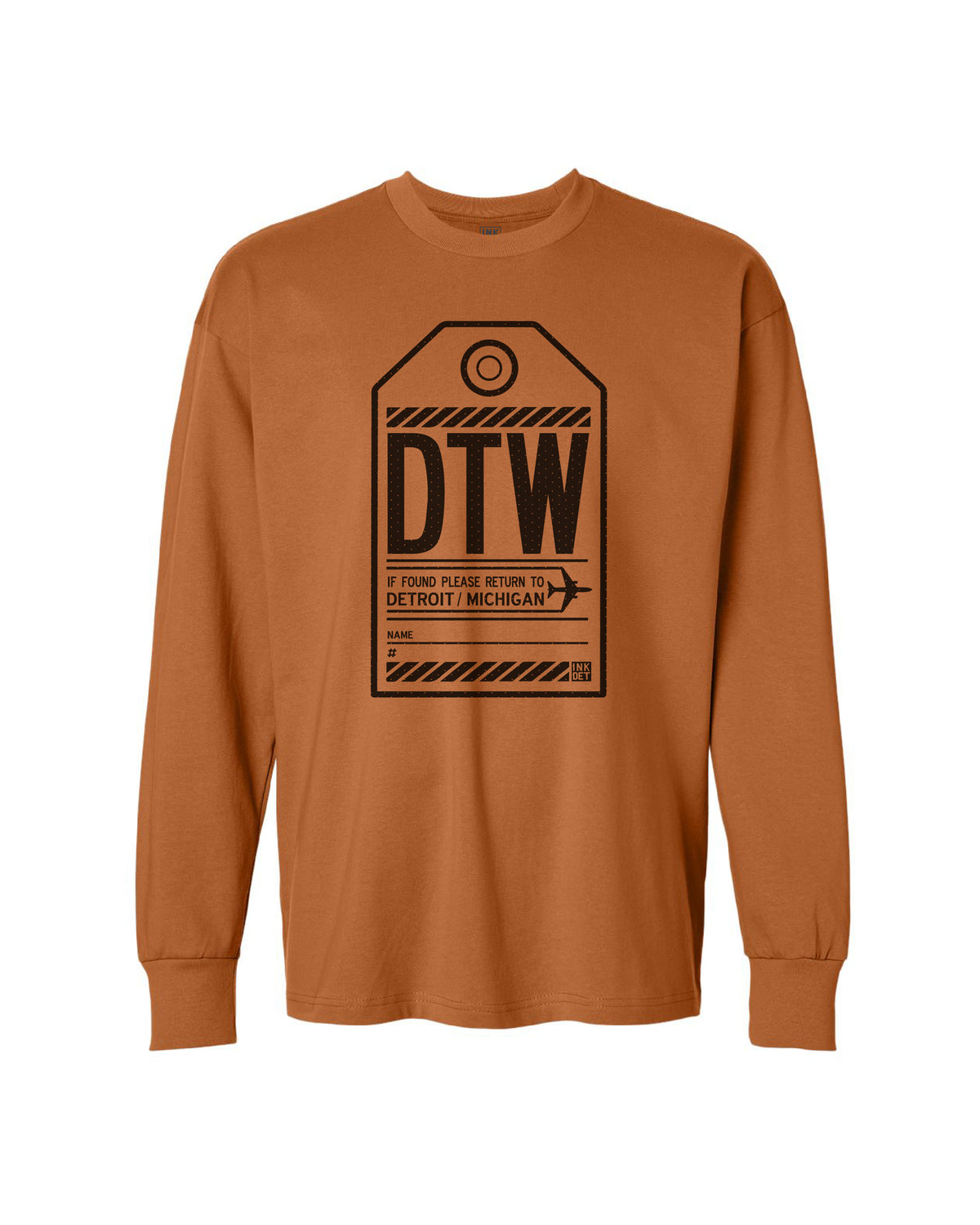 Ink Detroit - DTW Luggage Tag Heavy Long Sleeve T-Shirt - Available in 2 Colors - Ink Detroit