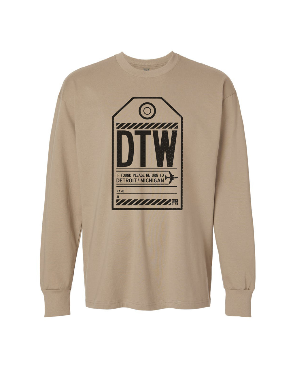 Ink Detroit - DTW Luggage Tag Heavy Long Sleeve T-Shirt - Available in 2 Colors - Ink Detroit