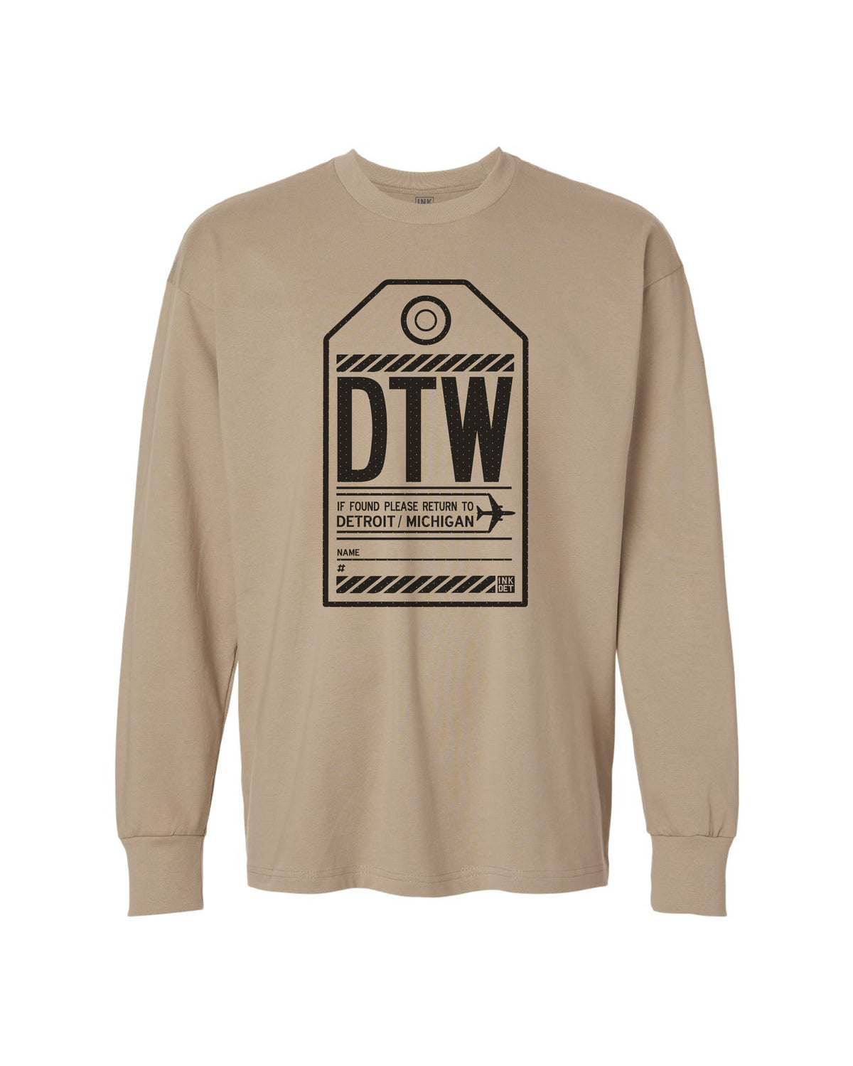Ink Detroit - DTW Luggage Tag Heavy Long Sleeve T-Shirt - Available in 2 Colors - Ink Detroit