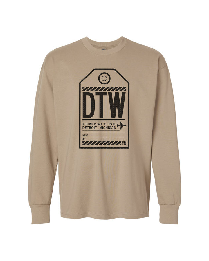 Ink Detroit - DTW Luggage Tag Heavy Long Sleeve T-Shirt - Available in 2 Colors