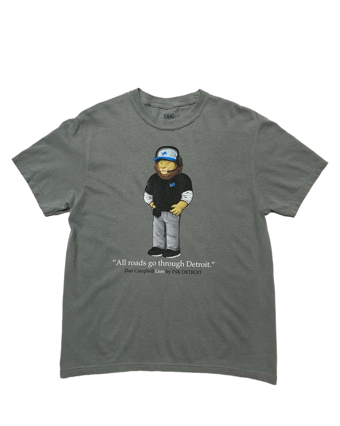 Ink Detroit - Dan Campbell Lion -  Heavyweight T-Shirt - Pigment Dyed Grey