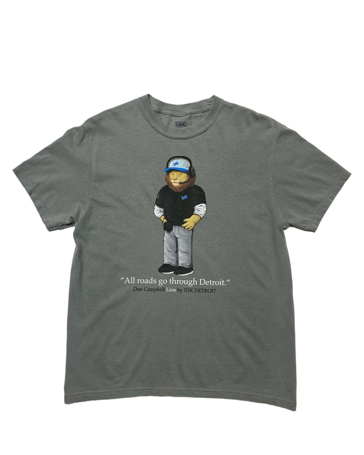 Ink Detroit - Dan Campbell Lion -  Heavyweight T-Shirt - Pigment Dyed Grey