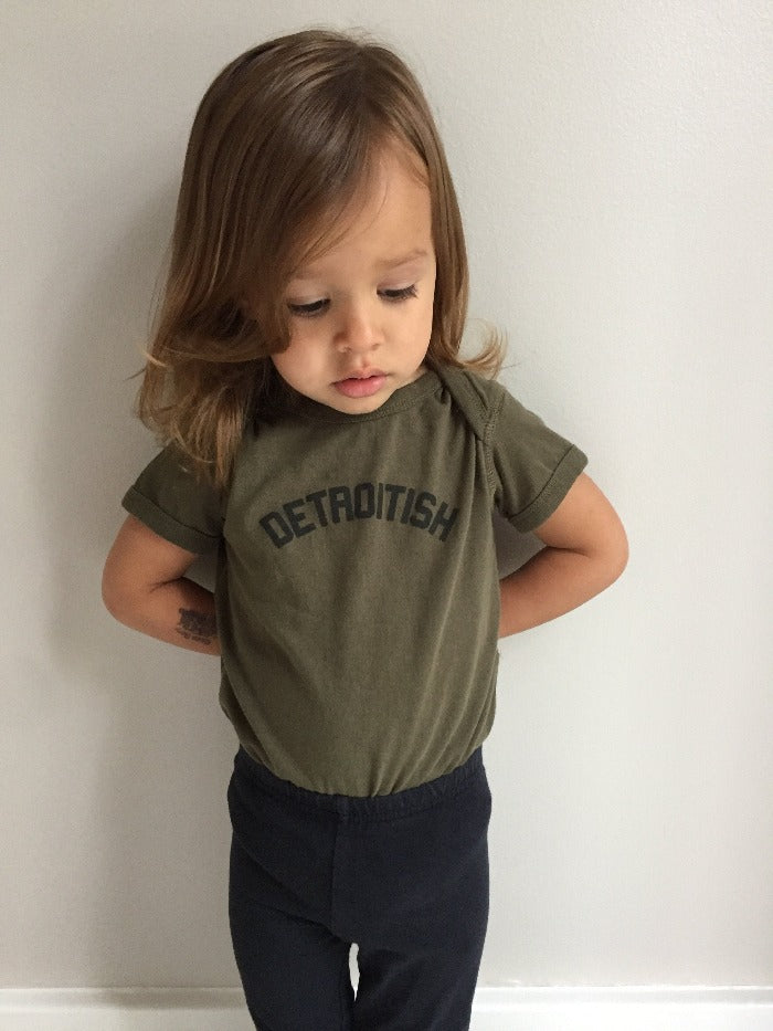 Ink Detroit Detroitish Baby Onesie - Military Green