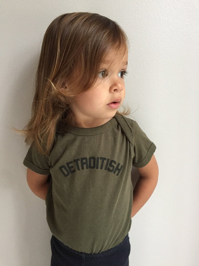 Ink Detroit Detroitish Baby Onesie - Military Green