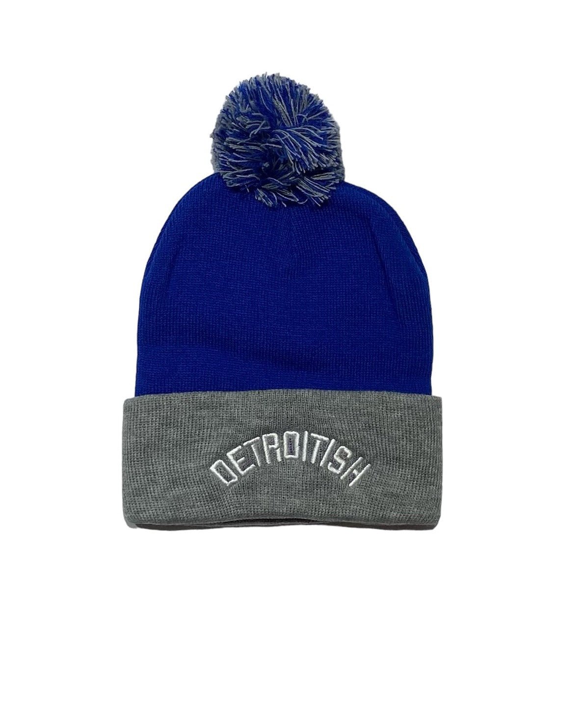 Ink Detroit - Detroitish Pom Knit Beanie - Royal Blue and Silver - Ink Detroit