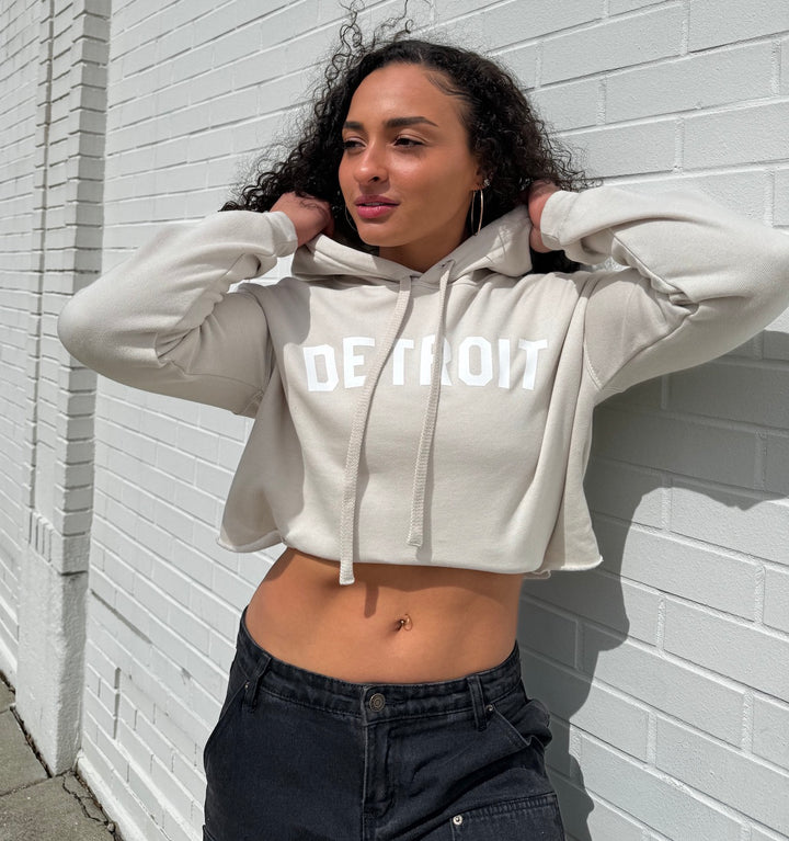 Ink Detroit Crop Hoodie - Heather Dust