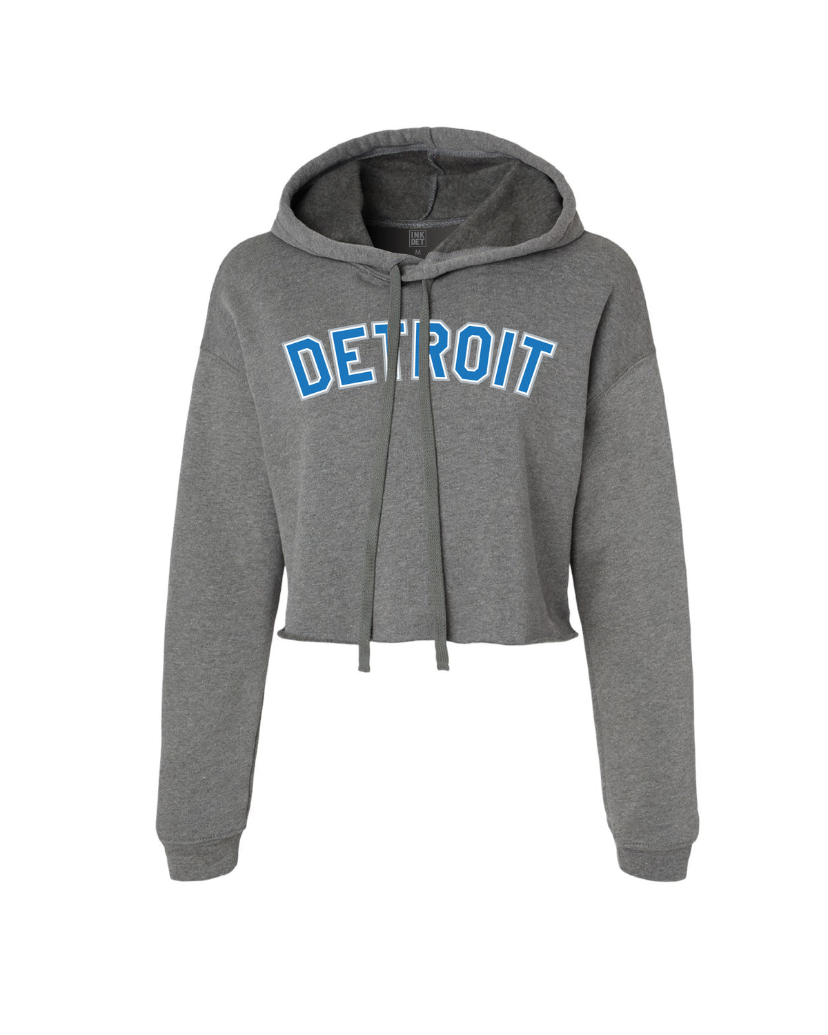 Ink Detroit Fleece Crop Hoodie - Honolulu blue and Silver print on grey - Ink Detroit