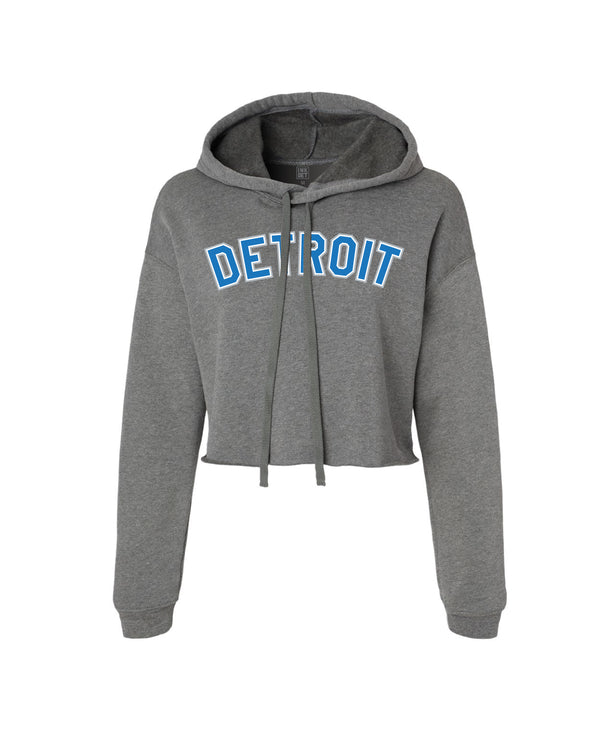 Ink Detroit Fleece Crop Hoodie - Honolulu blue and Silver print on grey