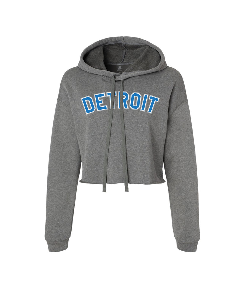 Ink Detroit Fleece Crop Hoodie - Honolulu blue and Silver print on grey