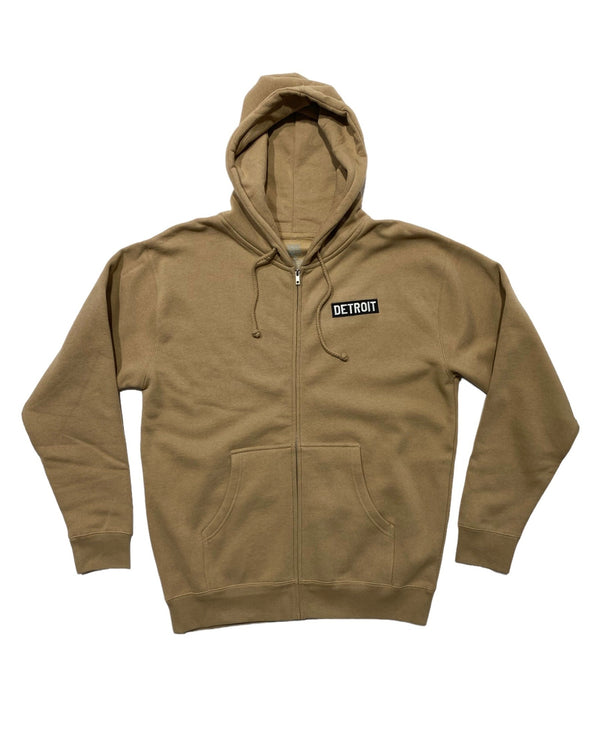 Heavyweight Detroit zip-up hoodie in tan