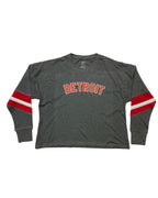 Ink Detroit - Red & White Print Ladies Boxy Varsity Long sleeve - Ink Detroit