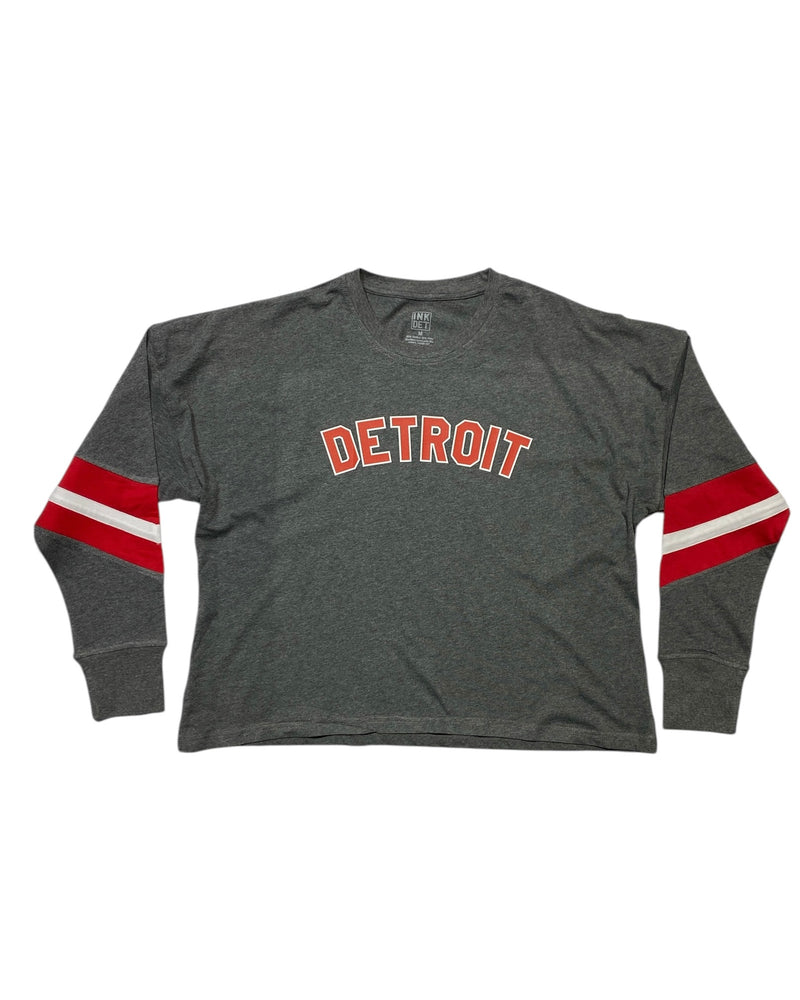 Ink Detroit - Red & White Print Ladies Boxy Varsity Long sleeve