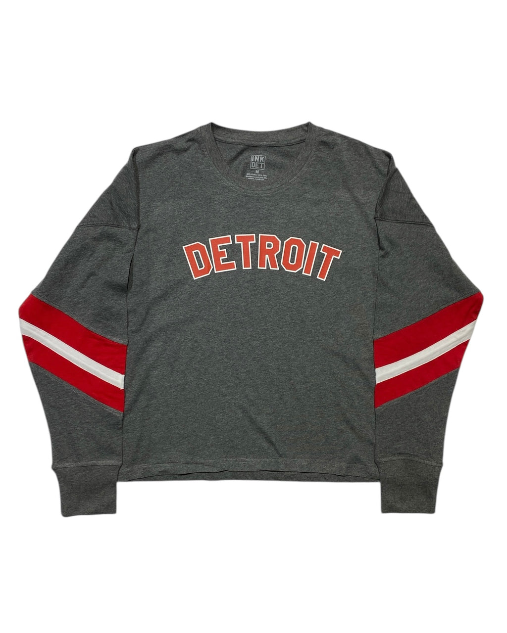 Ink Detroit - Red & White Print Ladies Boxy Varsity Long sleeve - Ink Detroit
