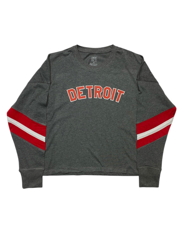 Ink Detroit - Red & White Print Ladies Boxy Varsity Long sleeve