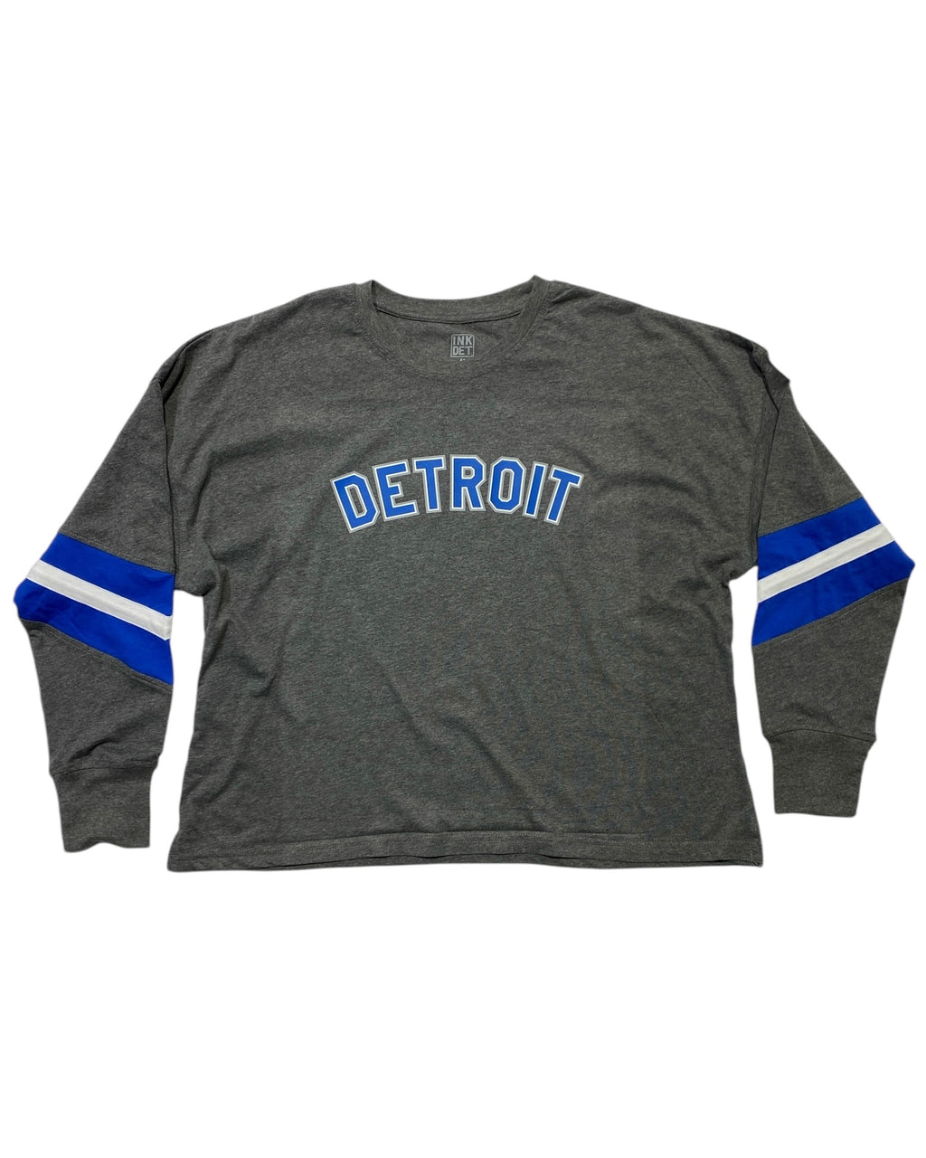 Ink Detroit - Honolulu Blue & Silver Print Ladies Boxy Varsity Long sleeve - Ink Detroit