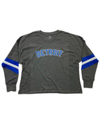 Ink Detroit - Honolulu Blue & Silver Print Ladies Boxy Varsity Long sleeve - Ink Detroit