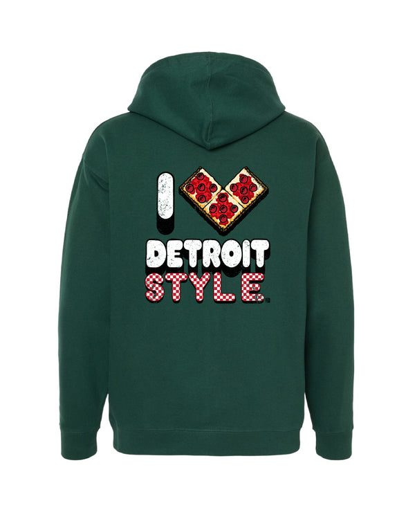 Ink Detroit - I Love Detroit Style Pizza Hoodie - Alpine Green