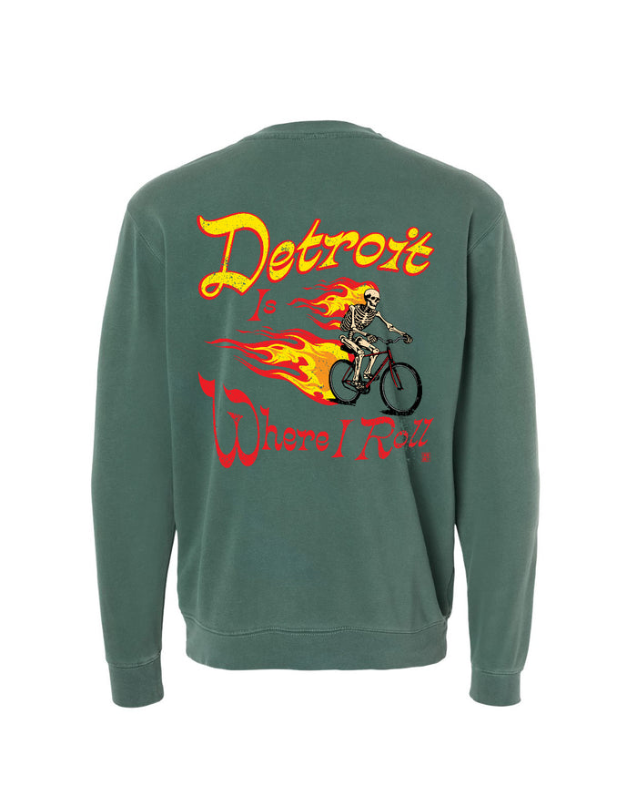 Ink Detroit - Is Where I Roll - Pigment Dyed Crewneck Sweatshirt - Alpine Green