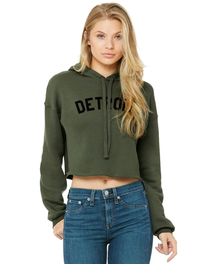 Ink Detroit Crop Hoodie - Military Green