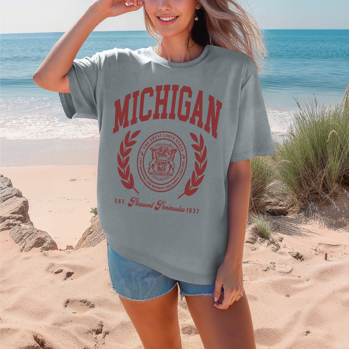 Ink Detroit - MICHIGAN Premium Tourist T-Shirt - Granite - Ink Detroit