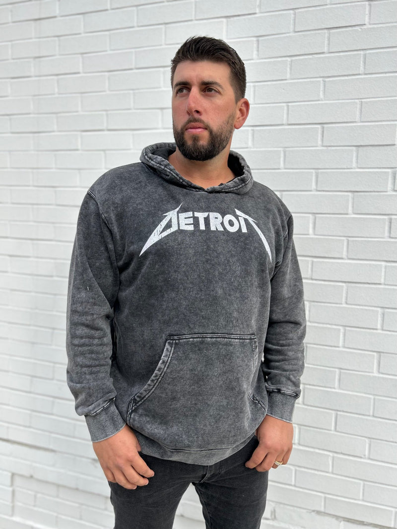 Ink Detroit Metal Mineral Wash Hoodie - Black Stone