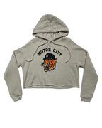 Ink Detroit - Motor City Kitty Fleece Crop Hoodie - Heather Dust - Ink Detroit