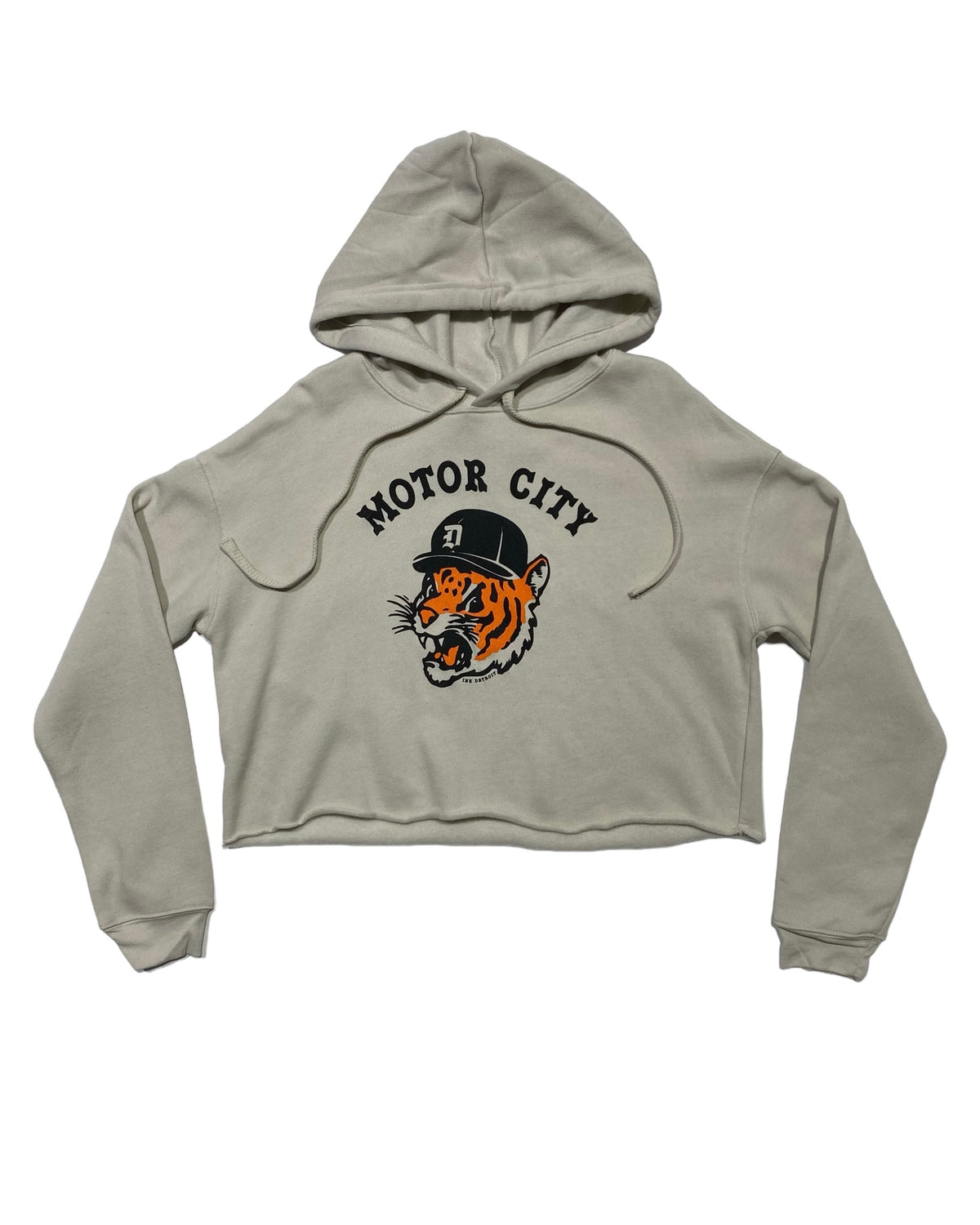 Ink Detroit - Motor City Kitty Fleece Crop Hoodie - Heather Dust - Ink Detroit