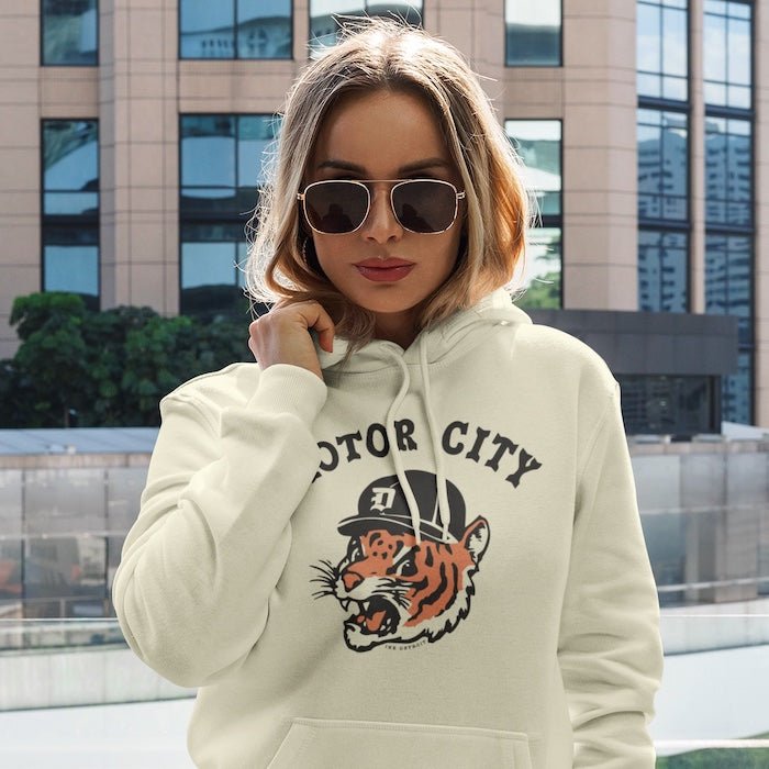 Motor City Kitty Unisex Pullover Hoodie - Natural - Ink Detroit