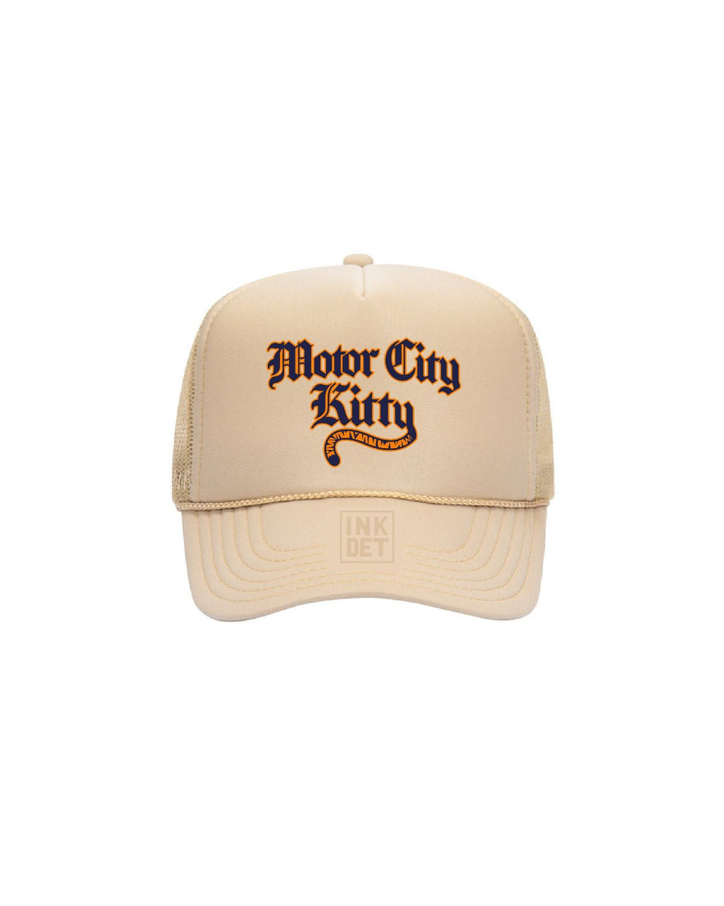 Motor City Kitty Tiger Tail - Tan Foam Trucker Hat - Ink Detroit
