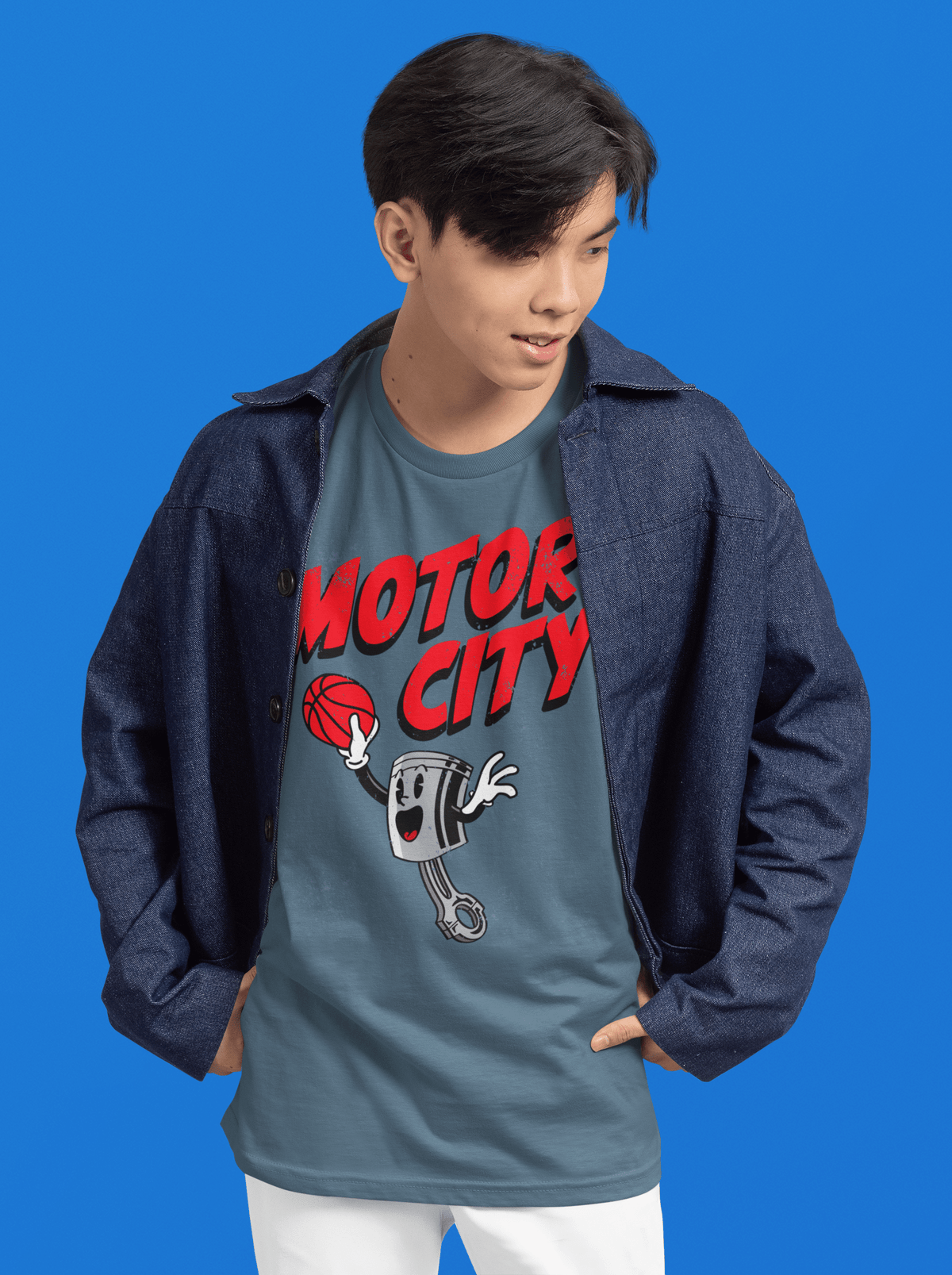 Ink Detroit- Motor City Petey the Piston T-Shirt - Blue Jean - Ink Detroit