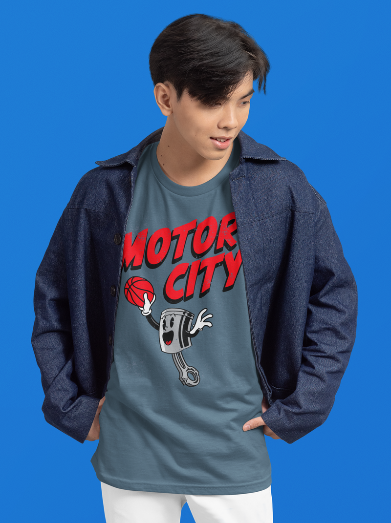 Ink Detroit- Motor City Petey the Piston T-Shirt - Blue Jean