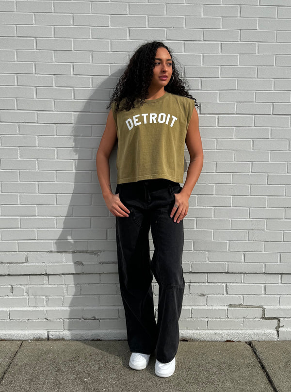 Ink Detroit- Basic Detroit Women's Heavyweight Muscle T-Shirt Army green