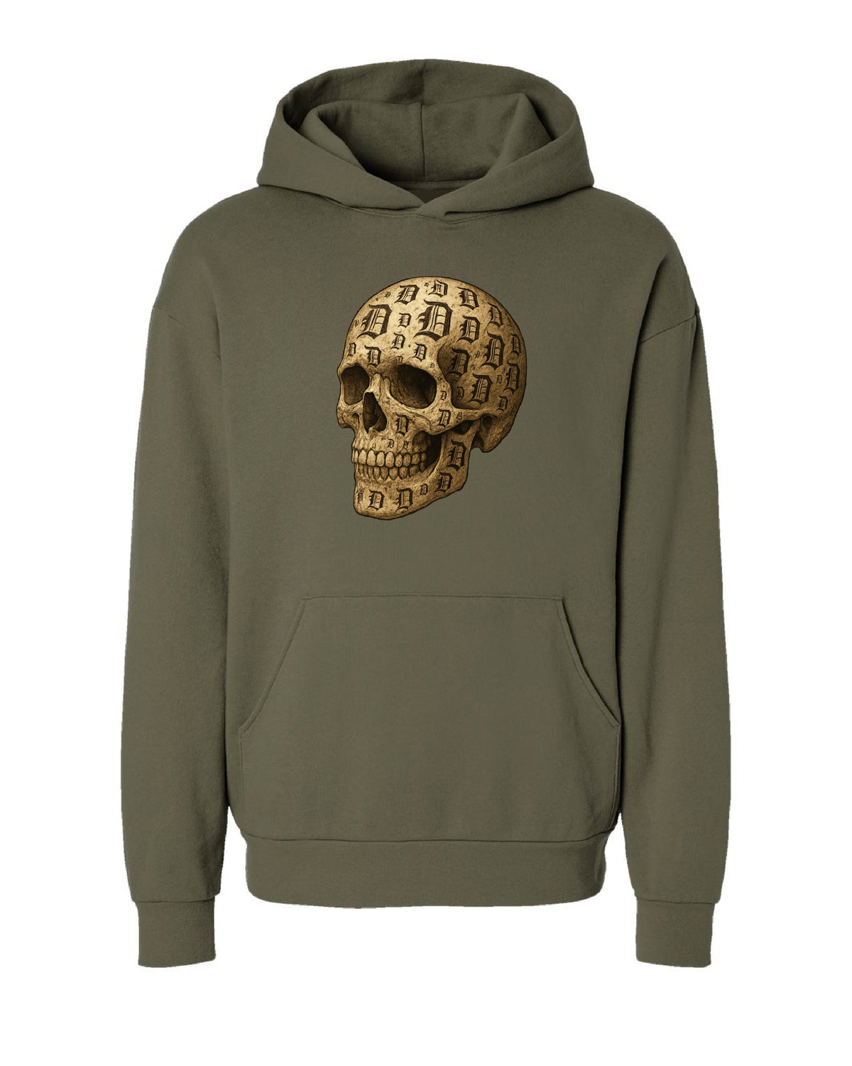 Ink Detroit - D - Skull Parchment Sketch on Premium Hoodie - Ink Detroit