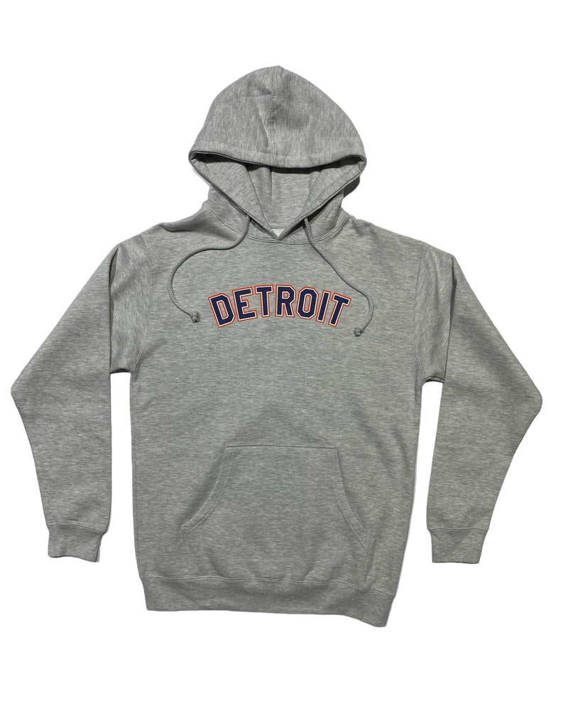 Classic Detroit Navy and Orange Print Hoodie - Athletic Grey