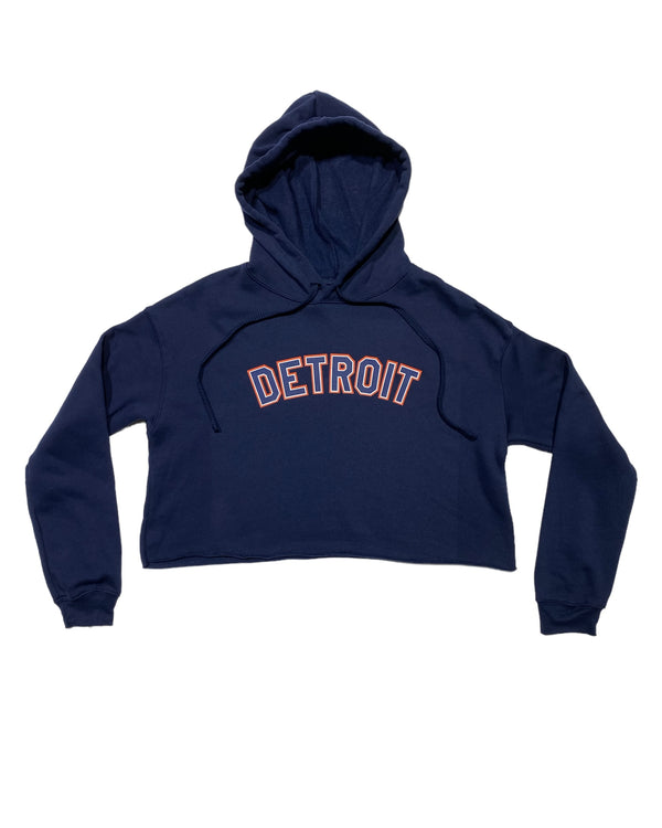 Basic Detroit Navy and Orange print on Navy crop hoodie