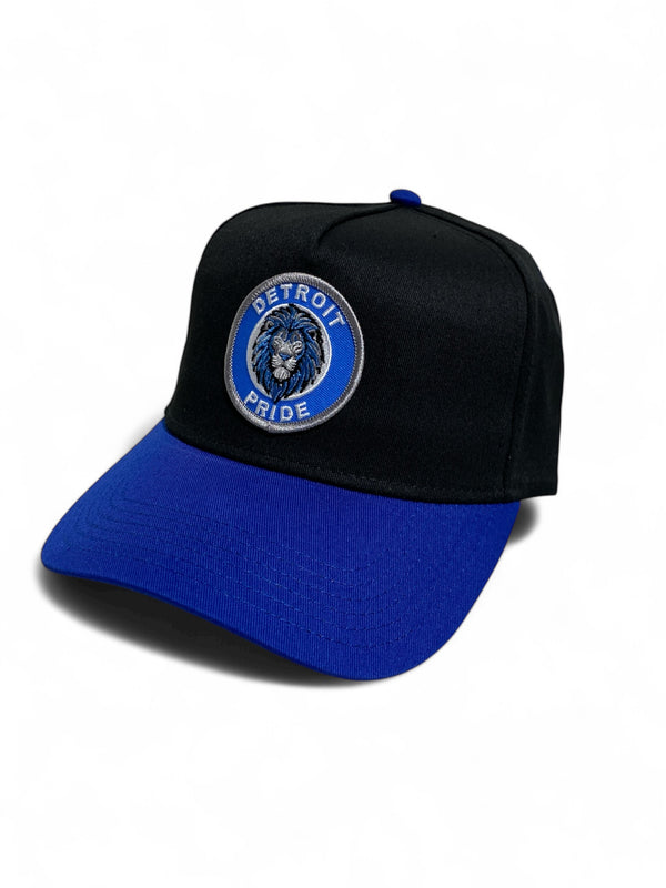 Black and blue cap with 'Detroit Pride' logo on a whiite background
