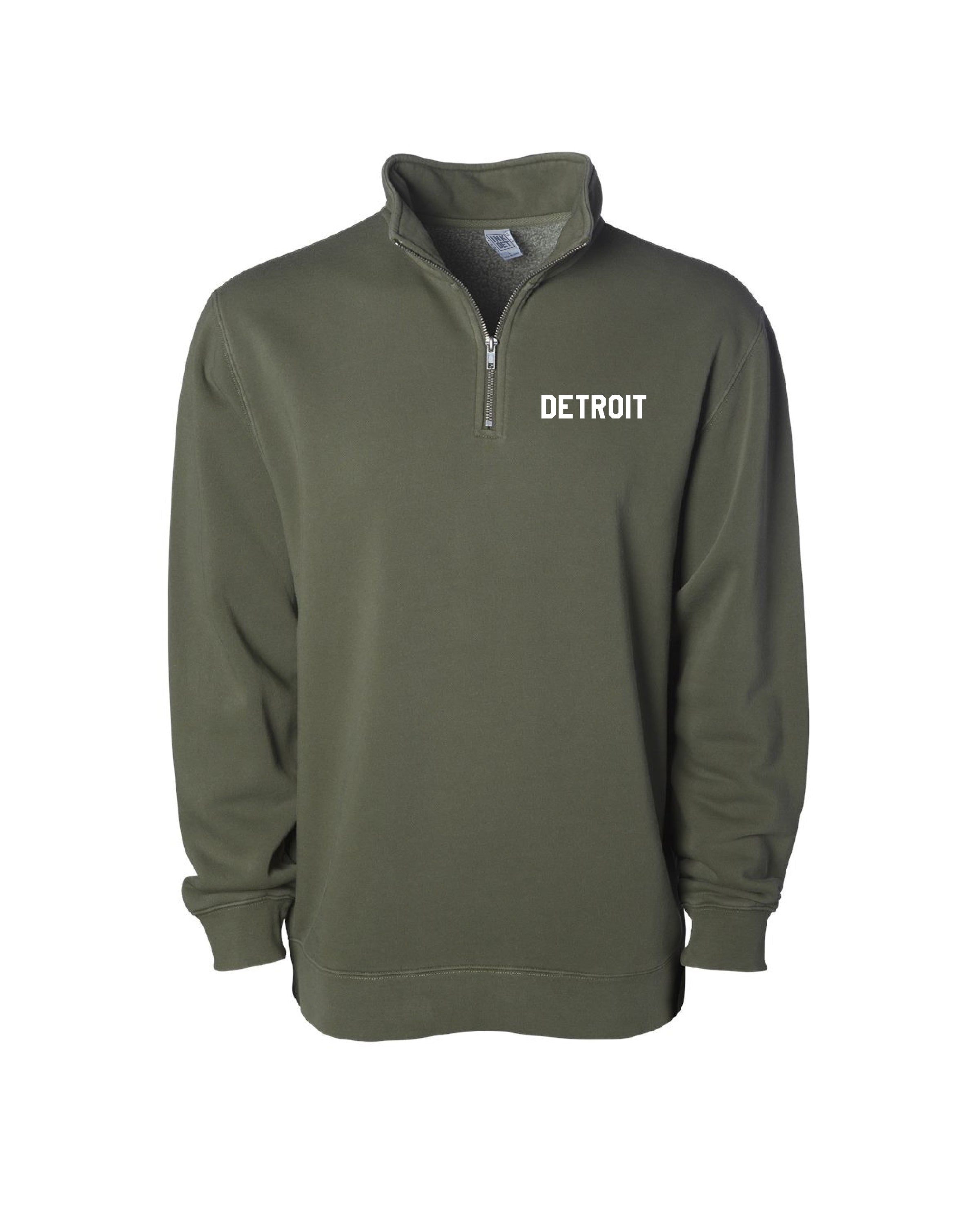 ジャケット・アウター Fifth general store Detroit Zip sweat Ink Detroit - Detroit Pigment Dyed Army Green Quarter Zip Pullover