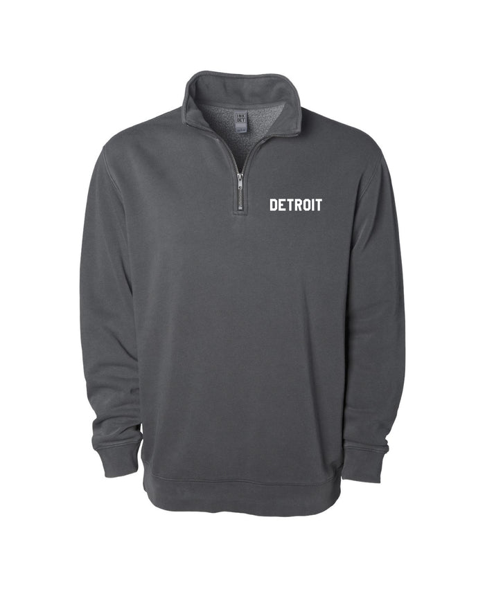 Ink Detroit - Detroit Pigment Dyed 1/4 Zip Pullover - Black with Black or White print