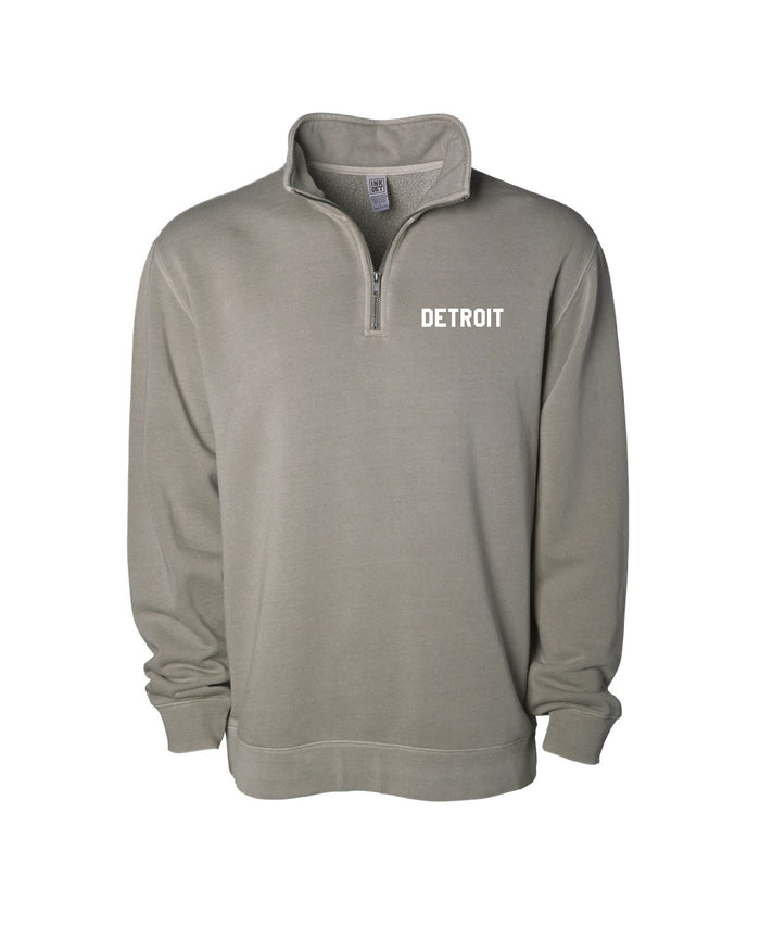 Ink Detroit - Detroit Pigment Dyed 1/4 Zip Pullover - Cement with Black or White print